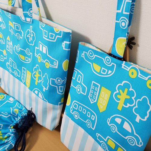 入園入学 基本の5点セット＊くるまブルー レッスンバッグ