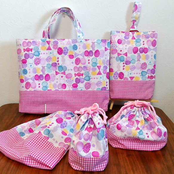 ぶ様オーダー品】レッスンバッグと靴入れと巾着の6点セット＊りぼん 