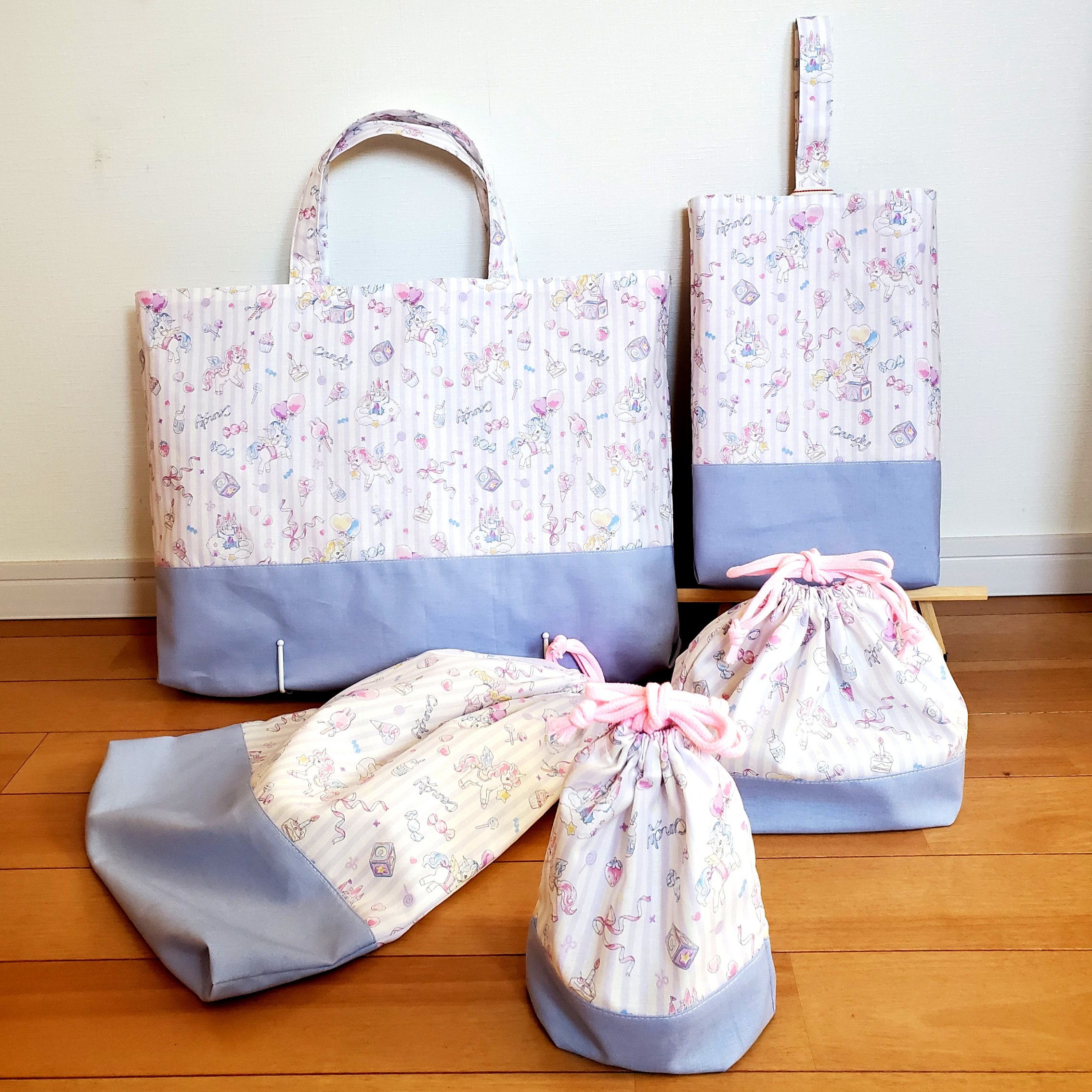 入園入学 4点セット＊ストライプユニコーン ラベンダー