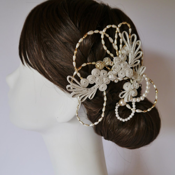 再次上架* pulatinum珍珠頭飾[婚禮畢業典禮成人儀式/日本和服髮飾] 第1張的照片