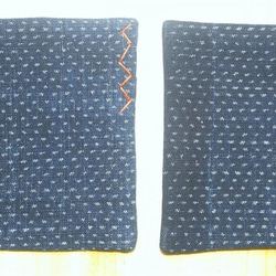 和・古布　絣・藍　リバーシブル　コースター　２枚セットーい 2枚目の画像