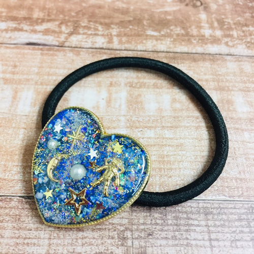 ハートヘアゴム☆ 宇宙 銀河 ギャラクシー 星空 レジン ヘアクリップ