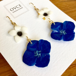 【sale】White & Navy flowers ピアス 1枚目の画像