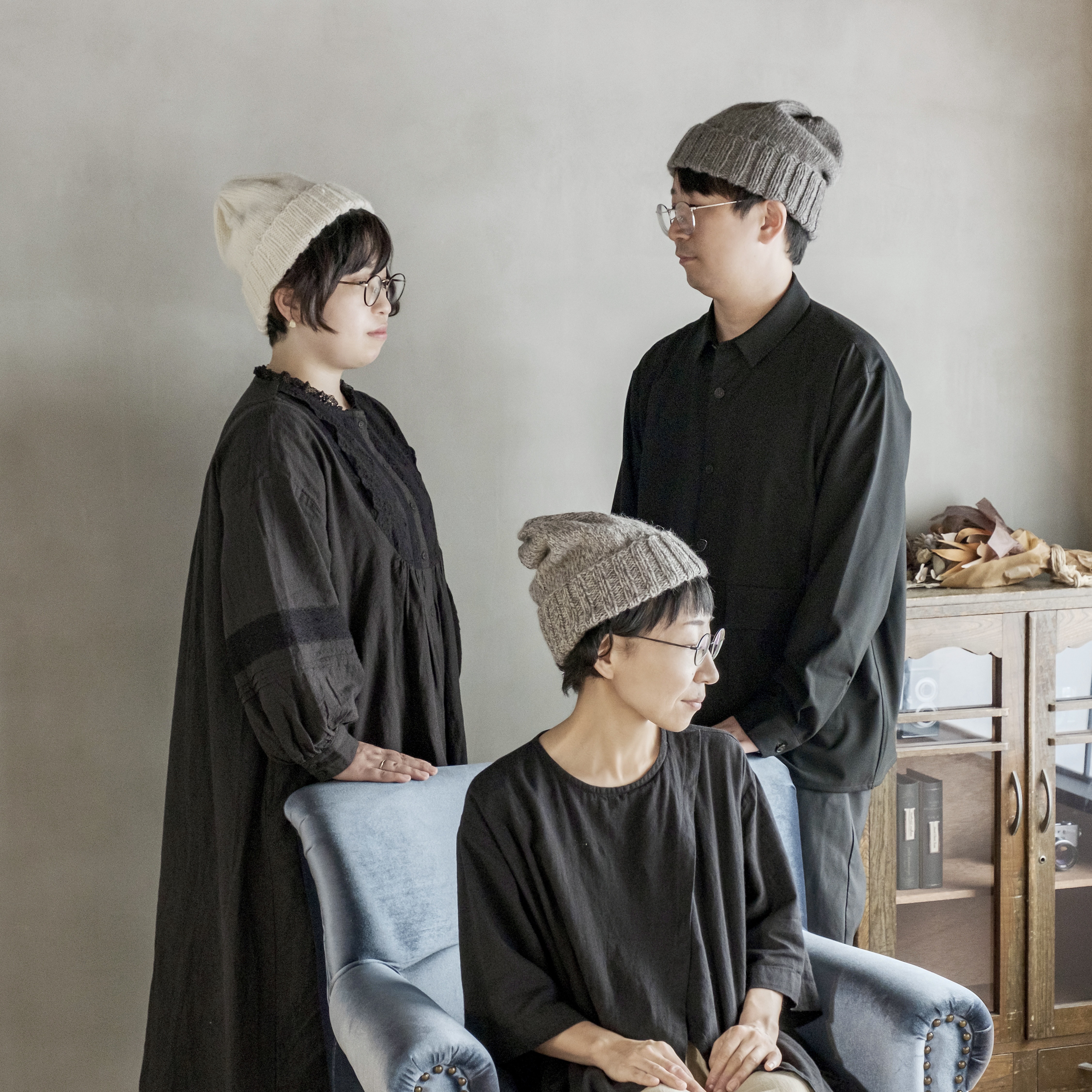 【受注制作24ヶ月】色が選べるニット帽　2点セット　リンクコーデ　手編み