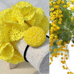【受注制作】　2点〈シュシュ・ヘアゴム〉mimosa （花想い・ミモザ） 2枚目の画像