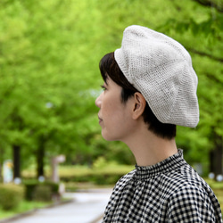 【受注制作】手編み 夏のリネンベレー帽（エクリュ） 3枚目の画像
