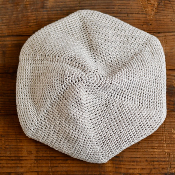 【受注制作】手編み 夏のリネンベレー帽（エクリュ） 5枚目の画像