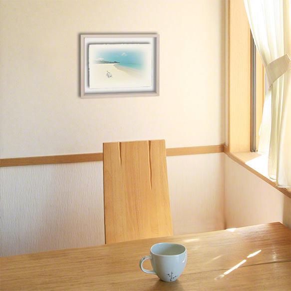手漉き和紙のアートフレーム「砂浜と白い椅子」(32x26cm) 3枚目の画像