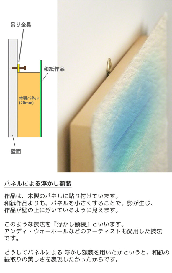 手すき和紙 アート 木製 パネル (48x27cm) 「湖面に映る薄明の富士山」 インテリア おしゃれ 壁掛け 5枚目の画像