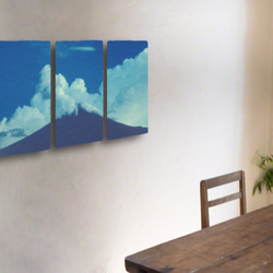 和紙の立体アートパネル「夕暮れの入道雲と世界遺産富士山と雷」(28x48cm)おしゃれなインテリアアートのプレゼント 2枚目の画像