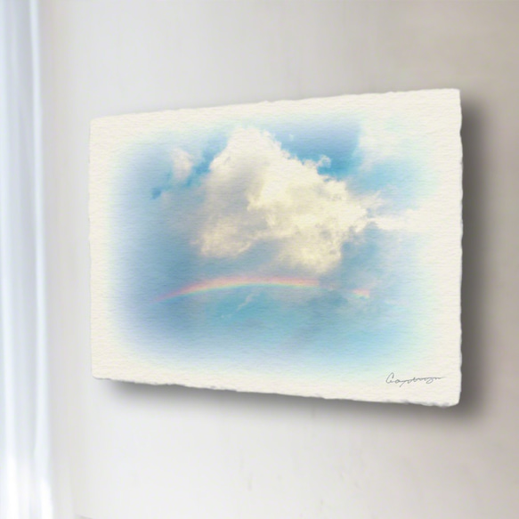 かわいい和紙の立体アートパネル「虹と入道雲」(18x13.5cm) 1枚目の画像
