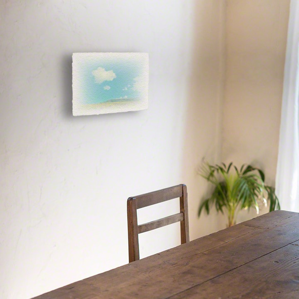 かわいい和紙の立体アートパネル「ニッコウキスゲの丘の上に浮かぶ雲」(18x13.5cm) 2枚目の画像