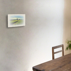 おしゃれな和紙の立体アートパネル「ポプラと赤い屋根の家と菜の花畑の道」(18x12cm) 2枚目の画像