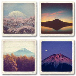 手漉き和紙のアートパネル「富士山の四季x4枚セット」(21x21cm) フォト インテリア 壁飾り 壁掛け おしゃれ 絵 1枚目の画像