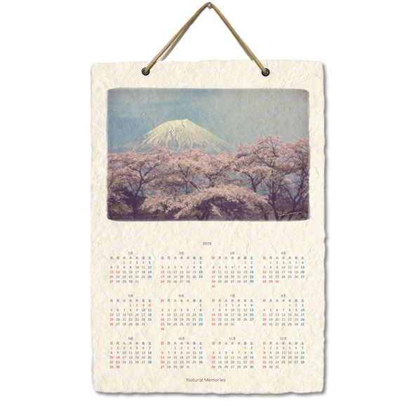 手漉き和紙 壁掛け カレンダー 2019 「湖畔の桜と残雪の富士山」(30x21cm) Sサイズ おしゃれ 風景 5枚目の画像