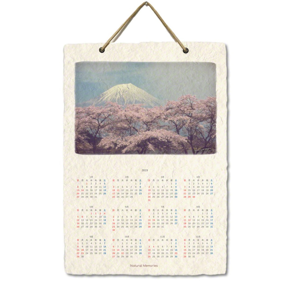 手漉き和紙 壁掛け カレンダー 2019 「湖畔の桜と残雪の富士山」(30x21cm) Sサイズ おしゃれ 風景 10枚目の画像