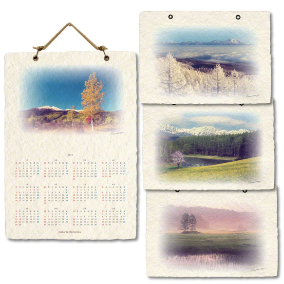 手漉き和紙 カレンダー 2019 「高原の四季」(30x21cm) あなたの気分で四季の風景をお取り換え 壁掛け 2枚目の画像