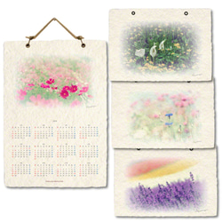 手漉き和紙 カレンダー 2019 「花畑の中の花」(30x21cm) あなたの気分で花の風景をお取り換え 壁掛け 2枚目の画像