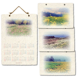 手漉き和紙 カレンダー 2019 「花畑のある風景」(30x21cm) あなたの気分で花の風景をお取り換え 壁掛け 2枚目の画像