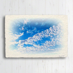 手すき和紙 アート 木製 パネル (30x21cm) 「青空に輝くうろこ雲」 インテリア おしゃれ 壁掛け 2枚目の画像