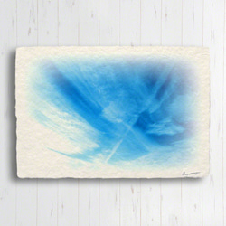 手すき和紙 アート 木製 パネル (30x21cm) 「筋雲と飛行機雲」 インテリア おしゃれ 壁掛け 2枚目の画像