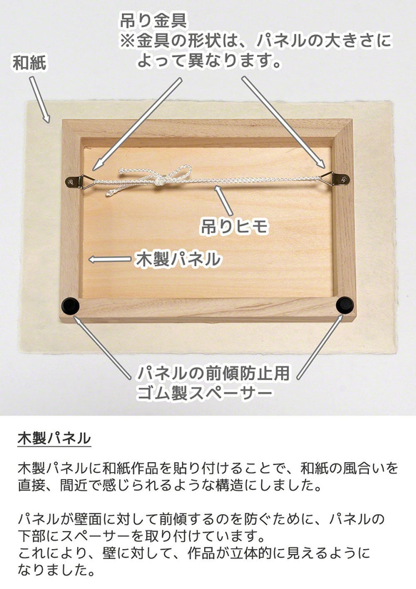 手すき和紙 アート 木製 パネル (30x21cm) 「虹と入道雲と白樺林」 インテリア おしゃれ 壁掛け 8枚目の画像