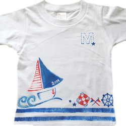 名前入れ手描きTシャツ【マリン】 1枚目の画像