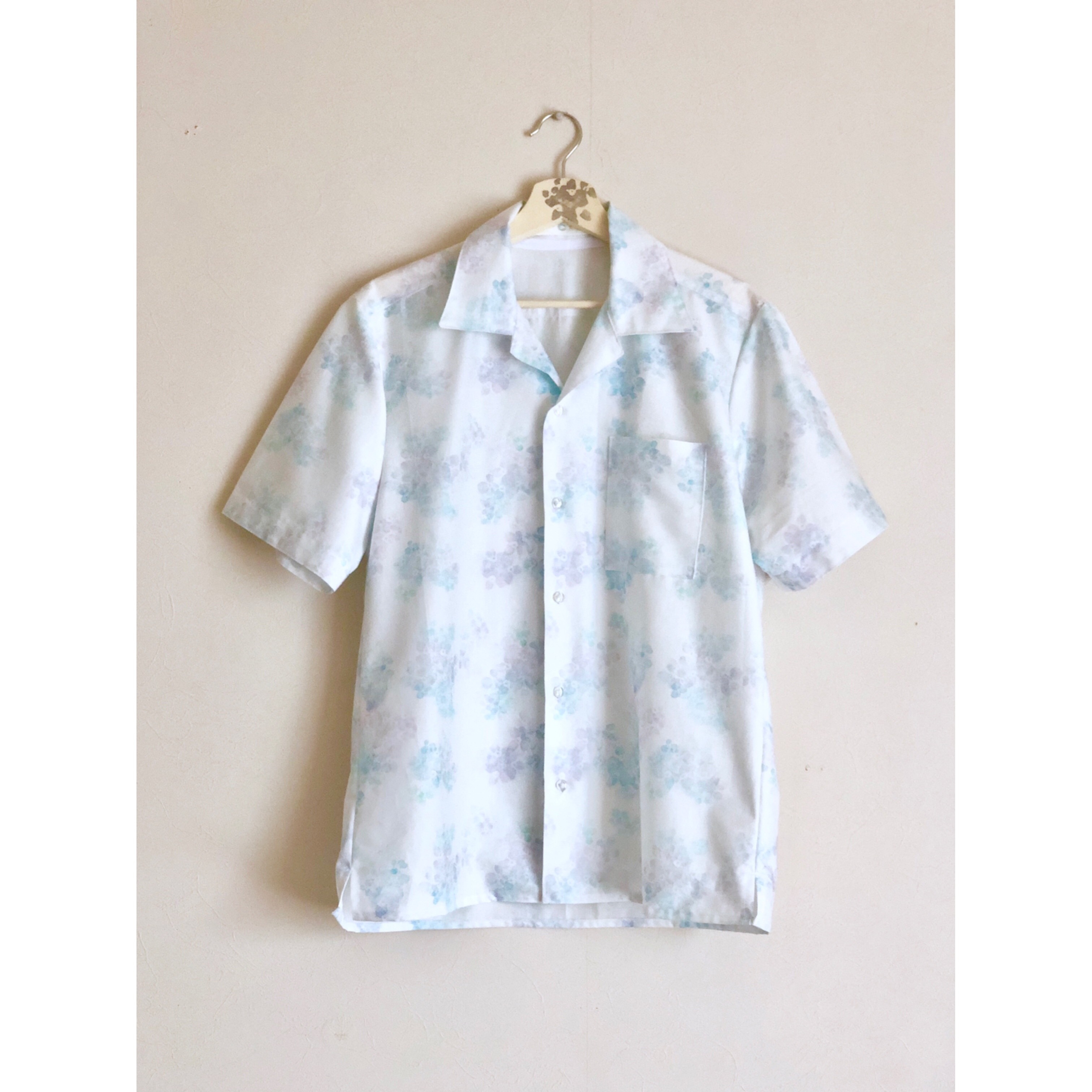 【Web限定受注製作】アジサイ柄オープンカラーシャツ ホワイト