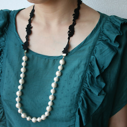 圖案蕾絲與棉質珍珠長項鍊【TM-N016】 第2張的照片