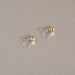 ●[Silver925]淡水珍珠混搭雙層無孔耳環GD(TM-E082C) 第2張的照片