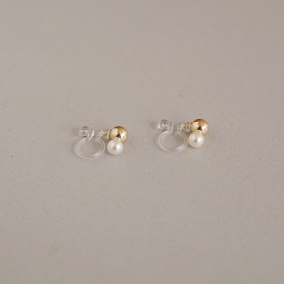 ●[Silver925]淡水珍珠混搭雙層無孔耳環GD(TM-E082C) 第3張的照片