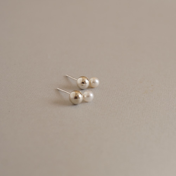 [Silver925] 淡水珍珠混合雙耳環 SV (TM-E175) 第6張的照片