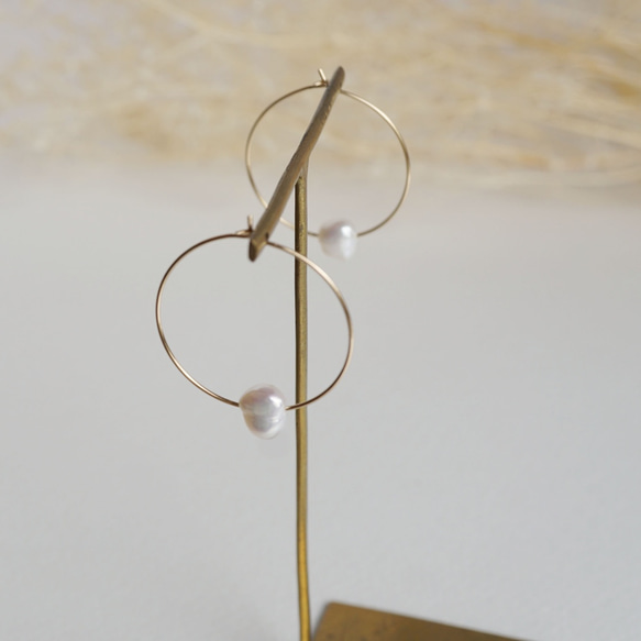 [14kgf] 淡水珍珠圈形耳環 (TM-E060) 第5張的照片