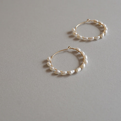 [14kgf] 米珍珠圈形耳環 (TM-E005) 第3張的照片