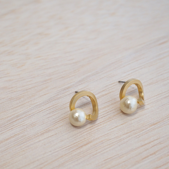 棉質珍珠圓形耳環 第2張的照片