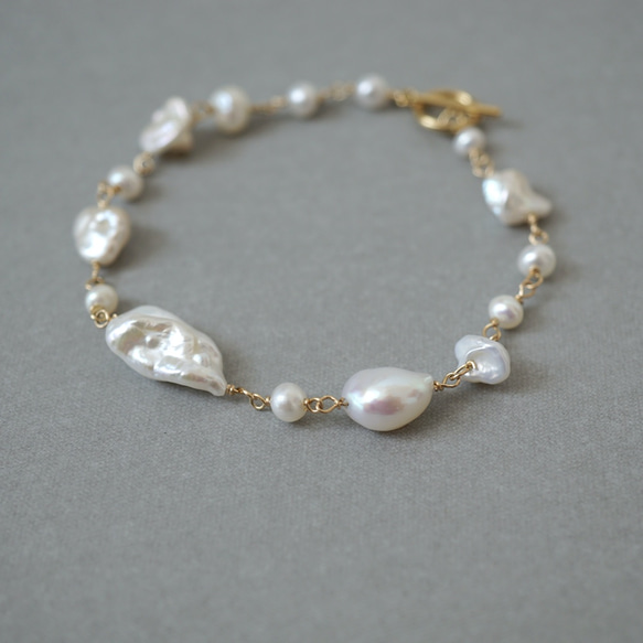 [14kgf]巴洛克式珍珠隨機手鍊（TM-B023） 第2張的照片