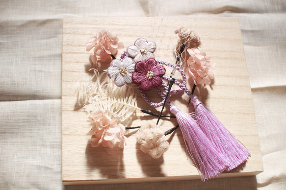 糸とお花の髪飾り　すみれ 3枚目の画像