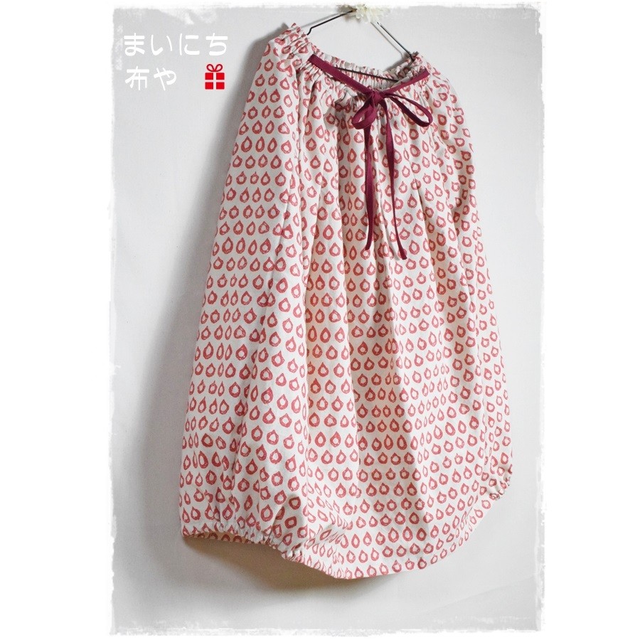 送料無料　コットンリネン：しずくのバルーンスカート(赤)