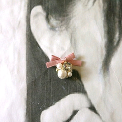 珠寶耳環緞帶和棉花珍珠[海軍] 第4張的照片