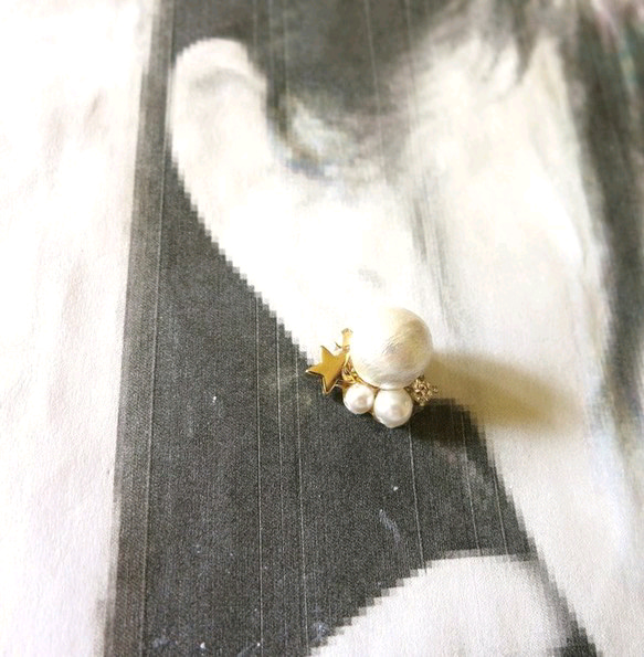 棉花珍珠明星耳環 第4張的照片