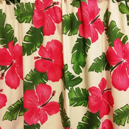 送料無料♥ハワイアン カフェカーテン♥ハイビスカス柄 綿生地