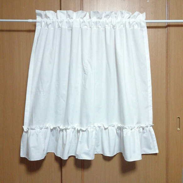 幸せのカフェカーテン♥裾フリル ロングタイプ muji 丈100×横幅100 5枚目の画像