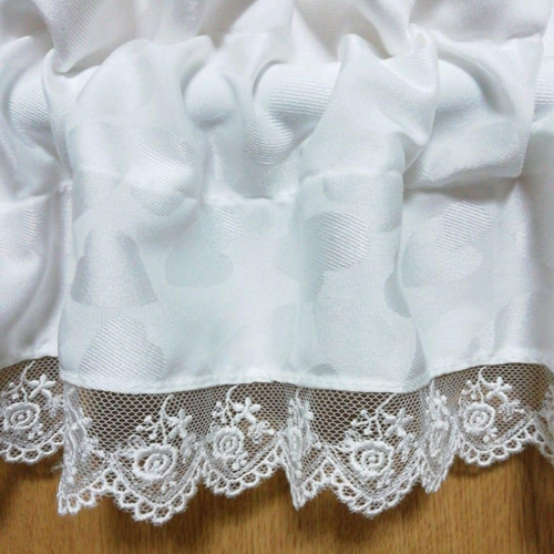 ミニカフェカーテン♥丈15cm×横幅150cm♡ハート生地 純白