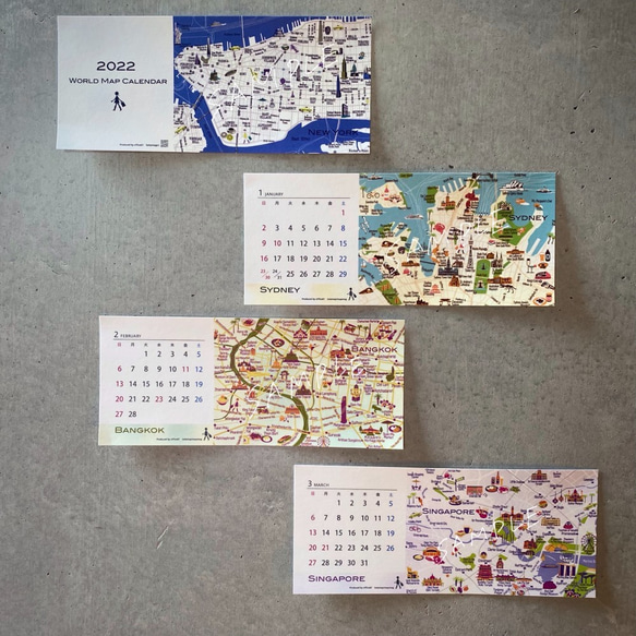 海外の街オリジナルマップポストカード14枚セット（2022年カレンダー付） 2枚目の画像