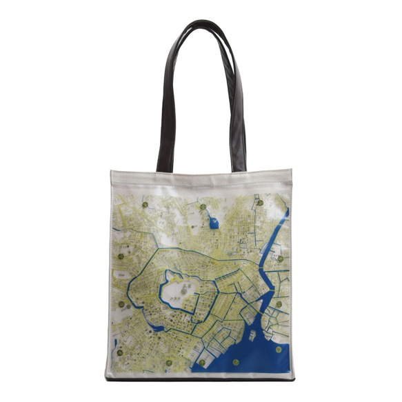 江戶老地圖手提包地圖（帆布和PVC）藍肩 第2張的照片
