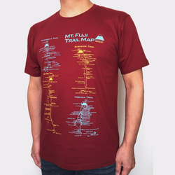 富士山トレイルマップ（登山道）Tシャツ バーガンディー(S~XL) 2枚目の画像