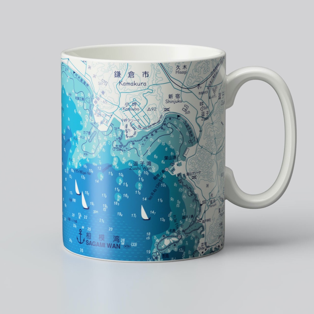 大き目サイズ14オンスマグカップ　海図マップマグ江の島（～長者が崎）        Ω