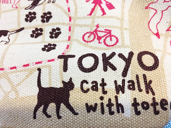 18oz 帆布托特包 map L Tokyo walking cat 第3張的照片