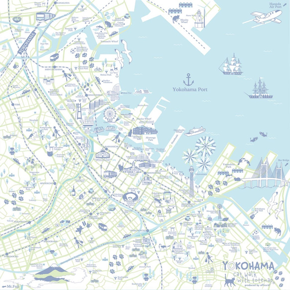大好きな街を身に着ける。　マップスカーフ　横浜お散歩猫マップ 2枚目の画像