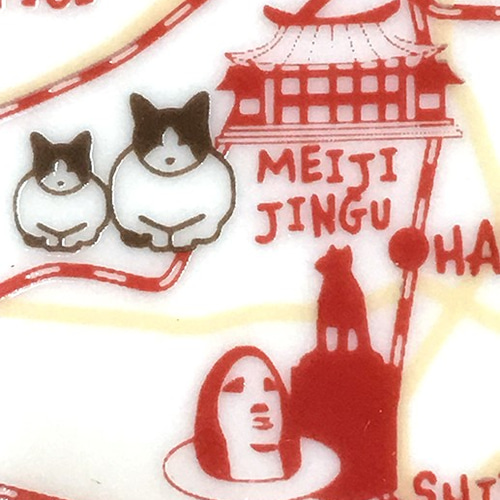 東京お散歩猫ちゃんイラストマップ 皿立て付きマッププレート 中皿